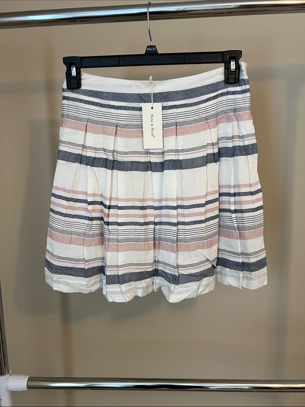 Sis & Me Striped Pleated Mini Skirt in White, Blue & Pink